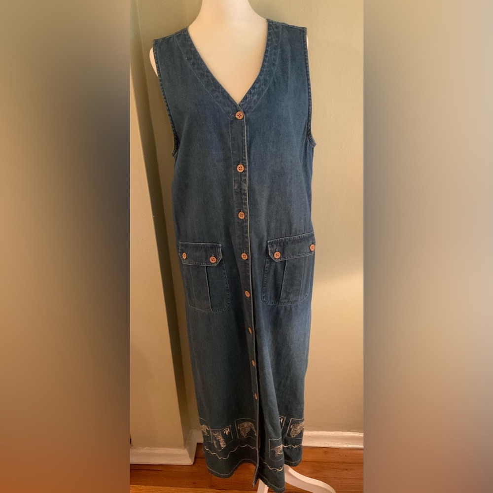 Casual Corner Blue Denim Sleeveless Long Dress PL